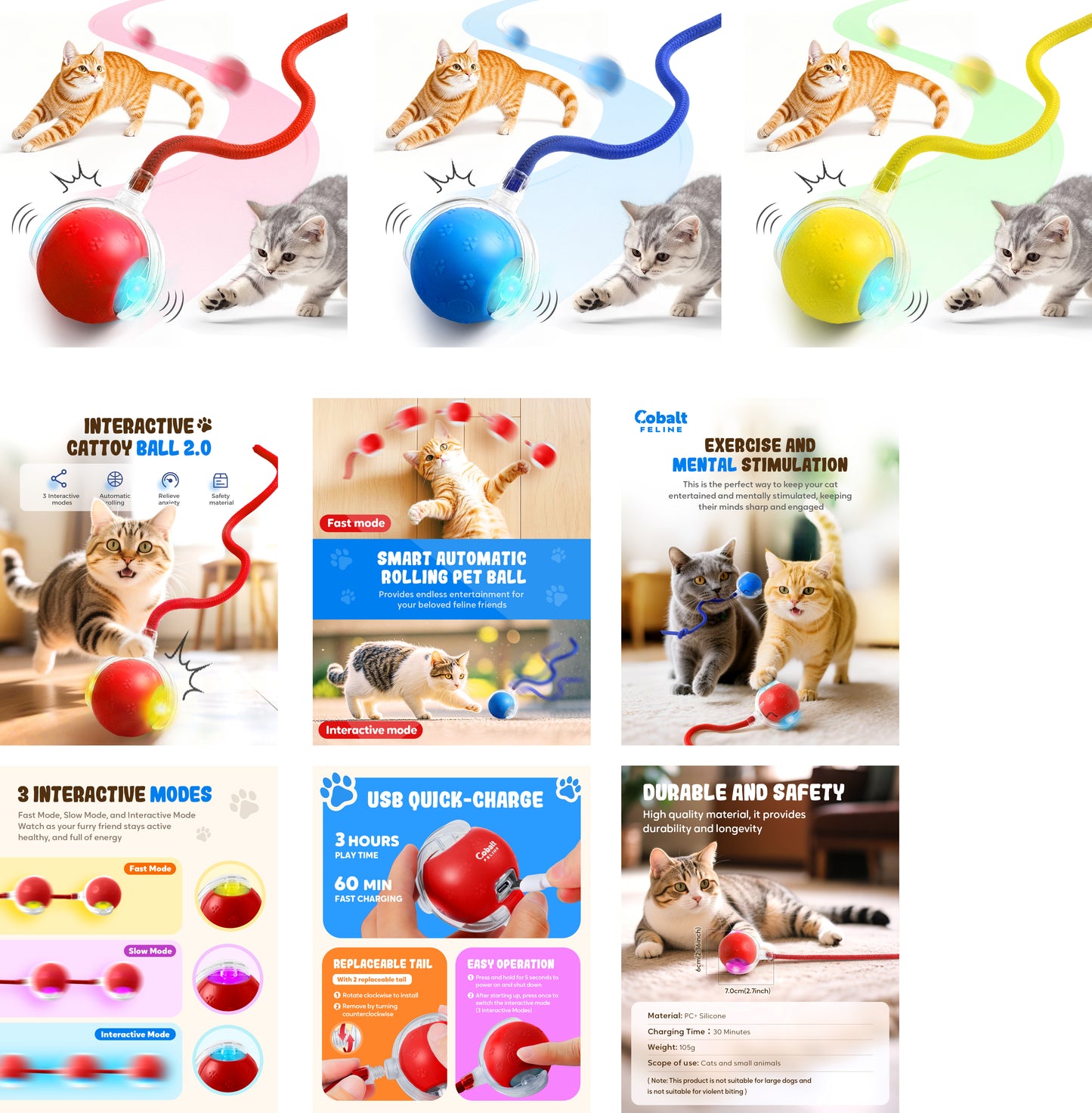 Upgraded Interactive Electric Rolling Ball with Teasing Tail