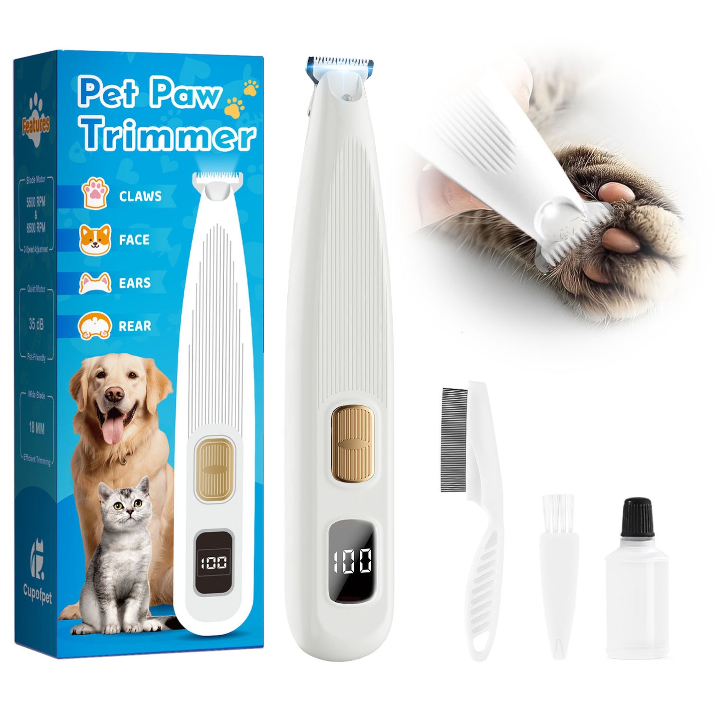 35dB Low Noise Precision Pet Paw Trimmer for Dogs Cats Grooming Clippers