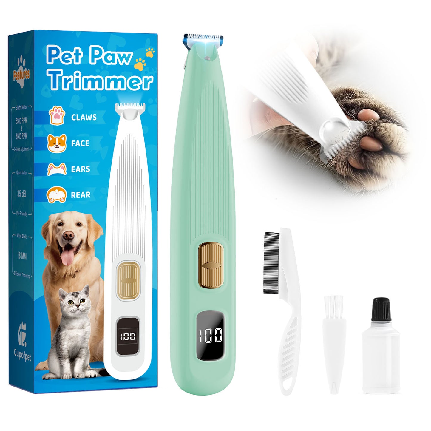 35dB Low Noise Precision Pet Paw Trimmer for Dogs Cats Grooming Clippers