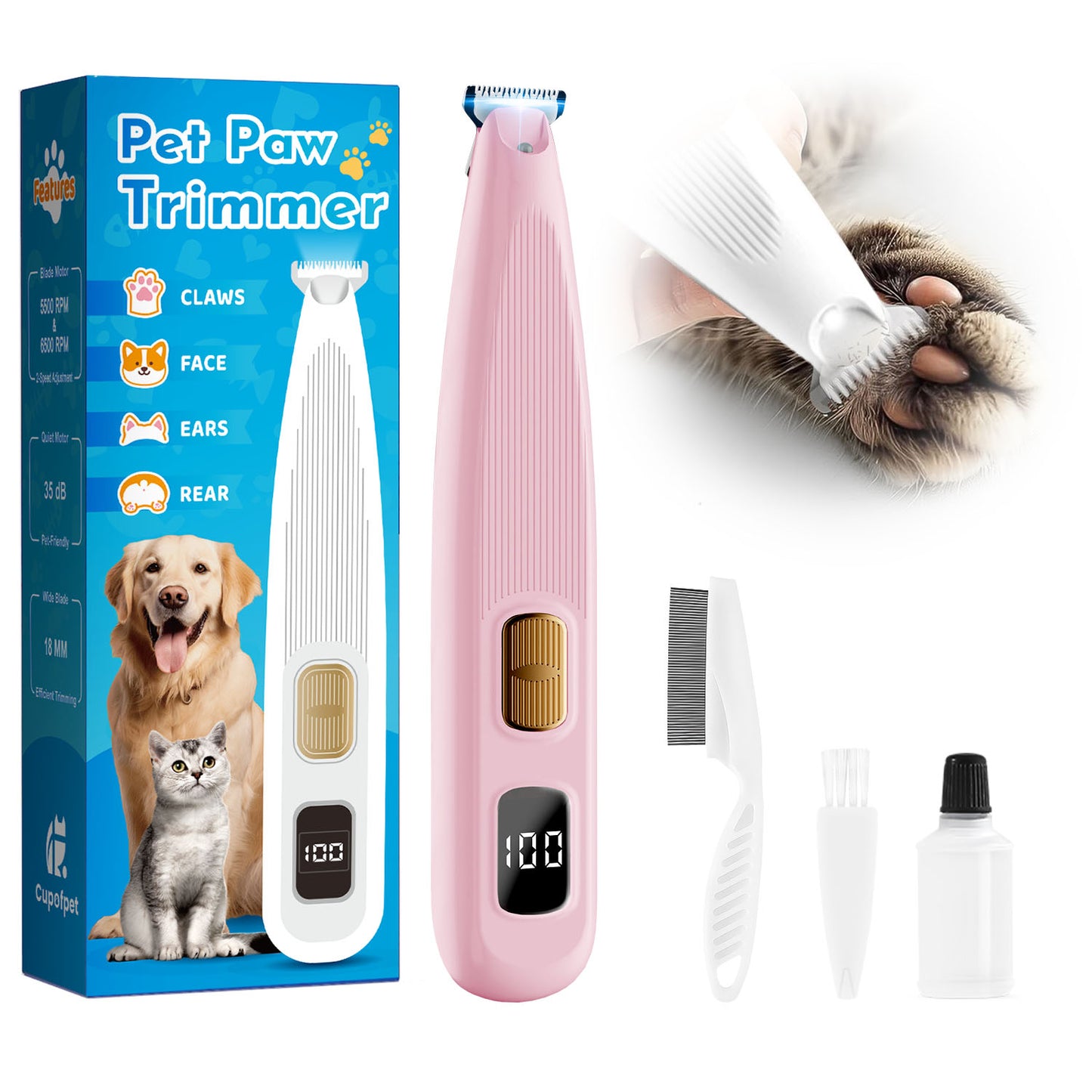35dB Low Noise Precision Pet Paw Trimmer for Dogs Cats Grooming Clippers