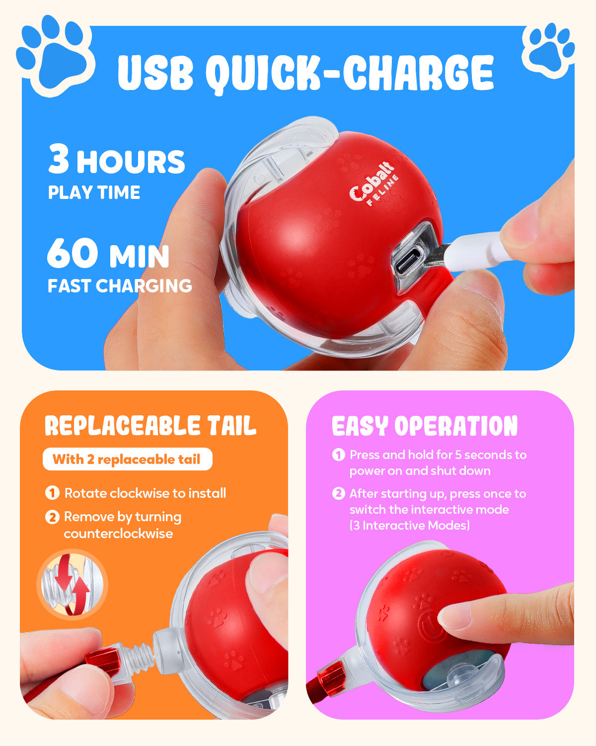 Upgraded Interactive Electric Rolling Ball with Teasing Tail